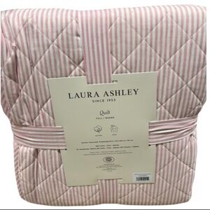 Laura Ashley Pink and White Striped Queen Cotton Quilt Set 104”x96”